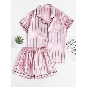 NWOT Pink and Black Pinstripe Button-Up Pajama Set